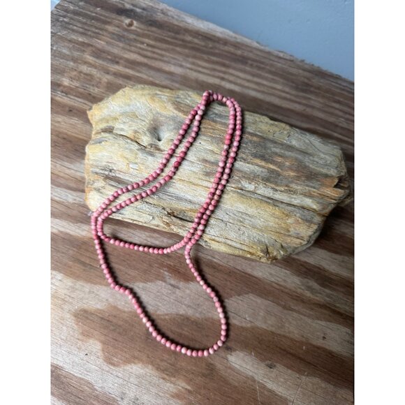 Pink Rhodochrosite Beaded Necklace 36" Long Round Stone Beads Womens Jewelry Boh - Picture 4 of 5